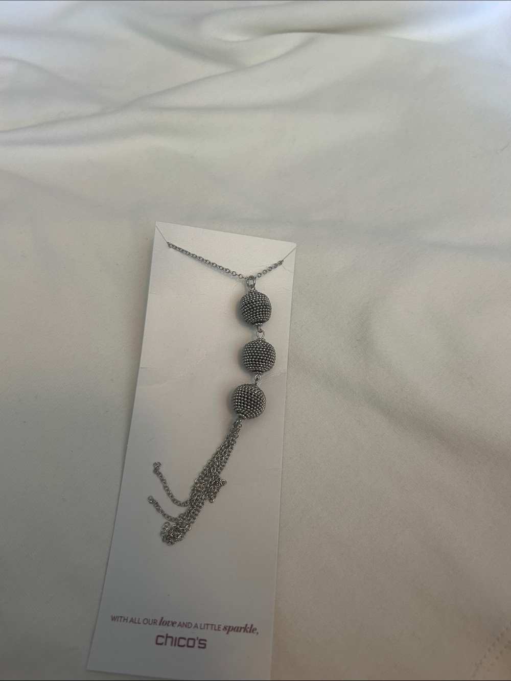 Chico's Silver Beaded Triple-Tassel Pendant Necklace